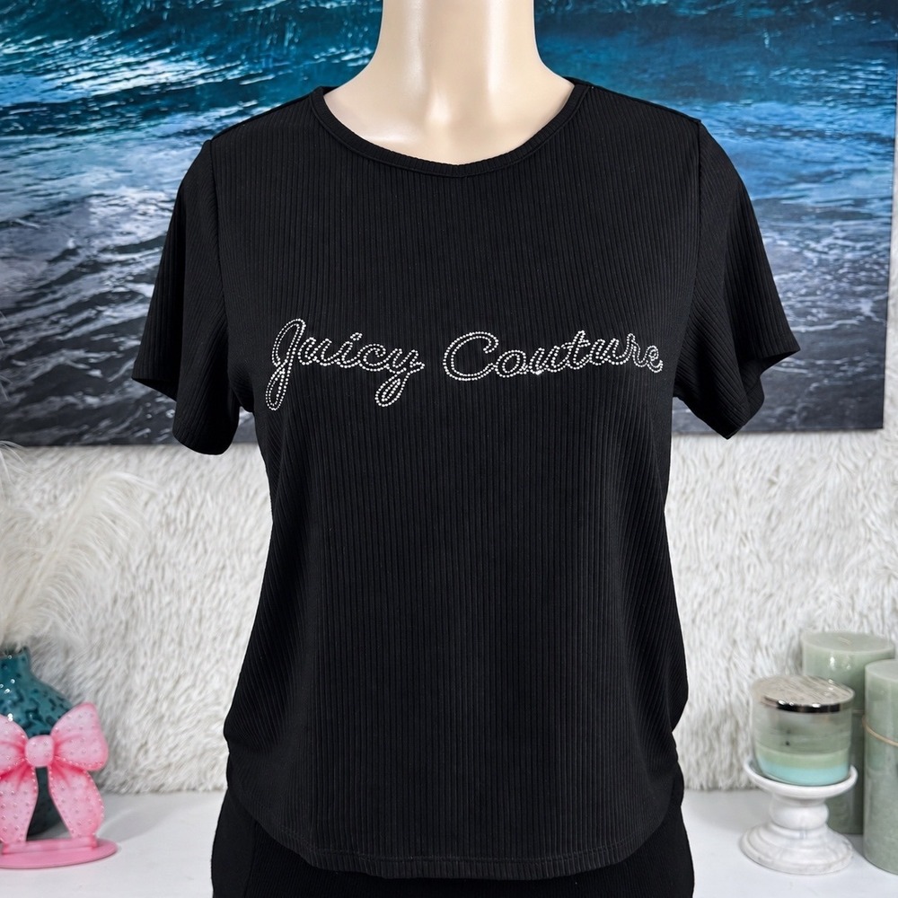 Juicy Couture Black Rhinestone Ribbed Baby Tee XL